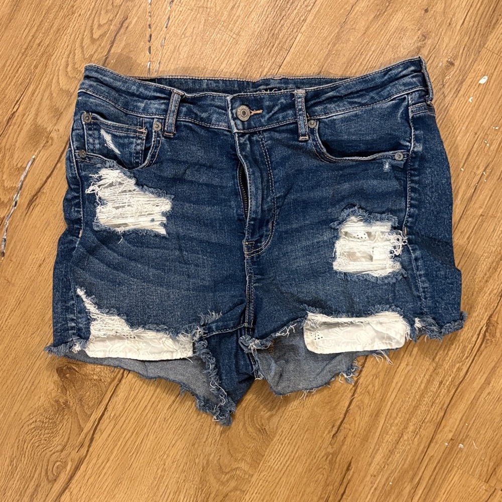 American Eagle Outfitters Dark Blue Distressed Jean Shorts